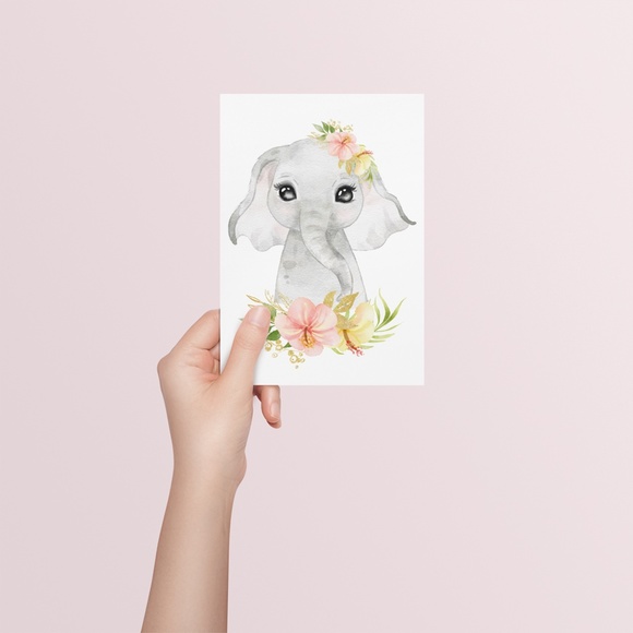 Cute Watercolor Floral Elephant Wall Art Print Poster Unframed - Picture 7 of 15